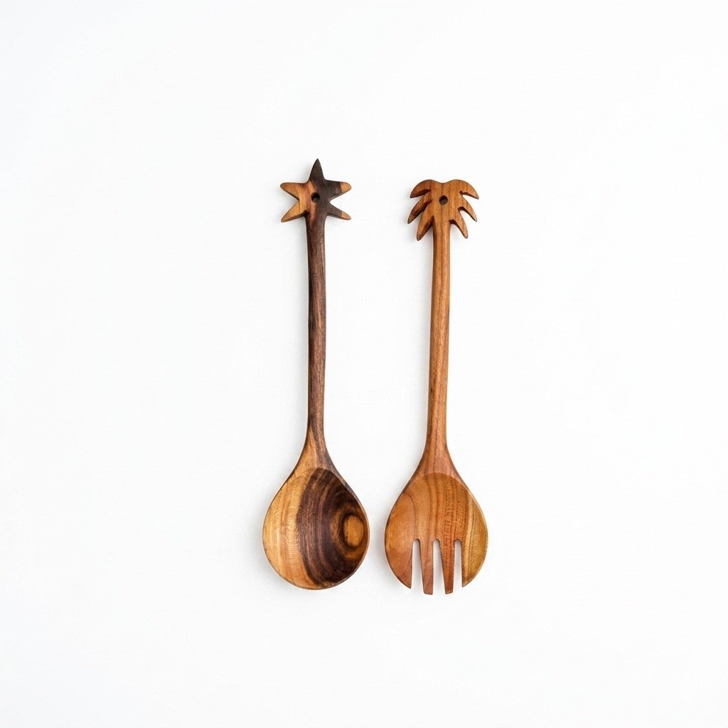 Almond Wood Salad Serving Set
