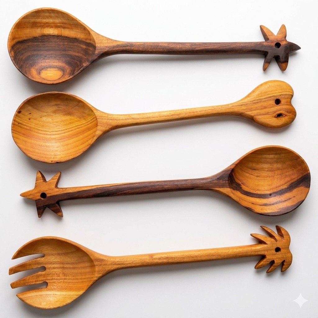 Almond Wood Salad Serving Set