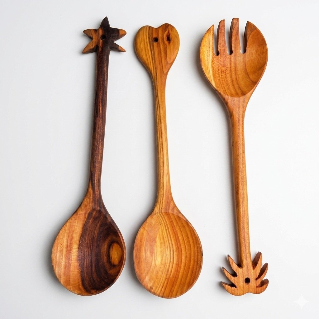 Almond Wood Salad Serving Set